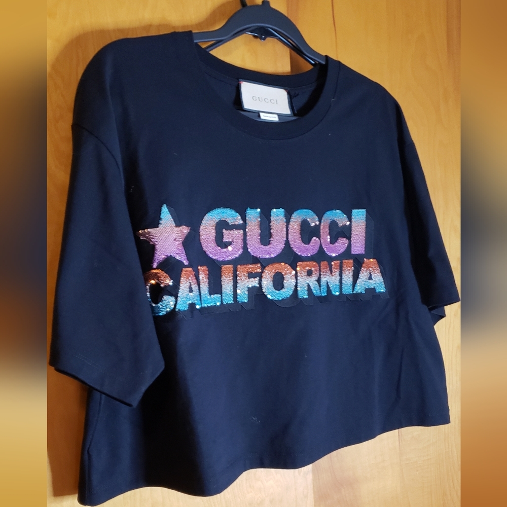 SOLD***Gucci Cropped T Shirt Embellished Sequins XL - Picture 4 of 6